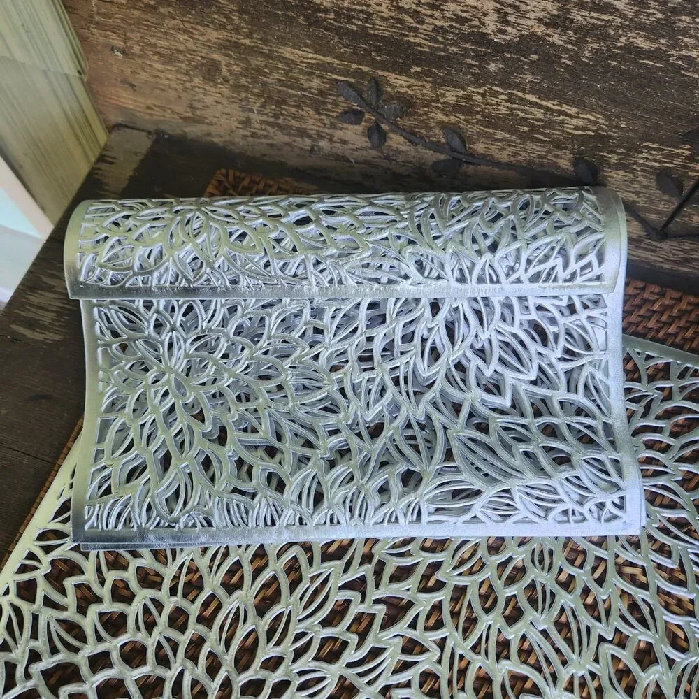 Silver Placemats (4) Lasercut Chrysantumum design - NEW!